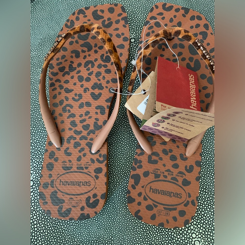 Havaianas NWT Women’s Flip Flops Beach Sandals  size US 7/8 ~ Cheetah - Picture 12 of 13